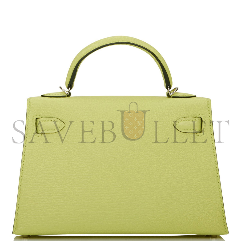 HERMÈS MASTER MINI KELLY II SELLIER JAUNE BOURGEON CHEVRE PALLADIUM HARDWARE (19*12*5.5cm) 